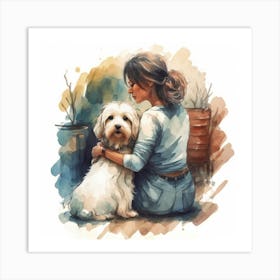 Girl And Her Dog Art Print