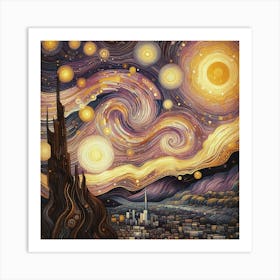 The Milky Way In Shades Of Honey And Lavender Swirls Klimt Style Art Print