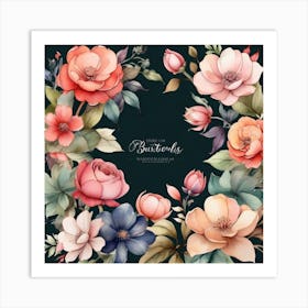 Watercolor Floral Frame 2 Art Print