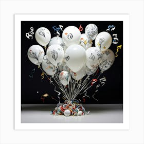 An Octane Rendered Abstract Whimsical Bunch Of Hand Drawn White Balloons Each Decorated With Int (2) Art Print