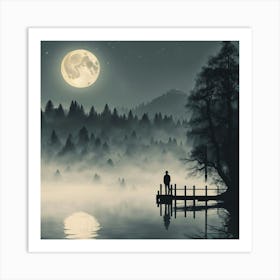 Moonlight Over The Lake Art Print