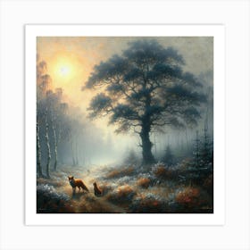 Foxes In The Forest 1 Art Print