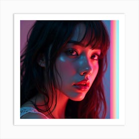 Girl With Neon Lights Art Print