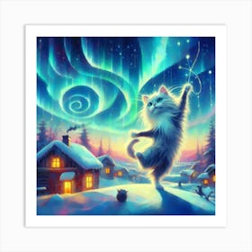 Cat Dancing In The Snow 1 Art Print