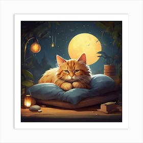 Cat In The Moonlight Art Print