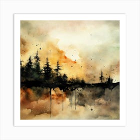 Foggy Forest Watercolor Art Print