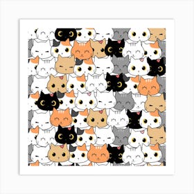 Cute Cat Kitten Cartoon Doodle Seamless Pattern Art Print