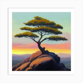 Tree On Top Of Rock Art Print