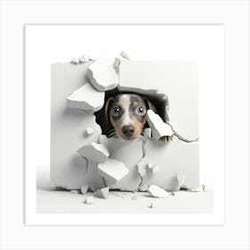 Dog Peeking Out Of A Hole Art Print