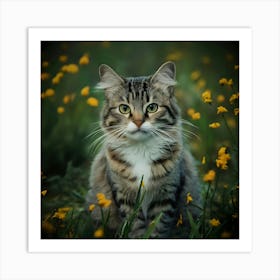 Cat In The Meadow Art Print