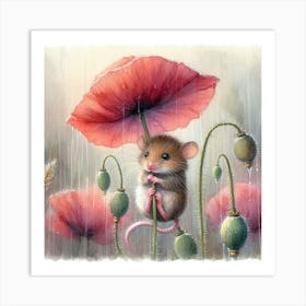 Mouse In The Rain Art Print