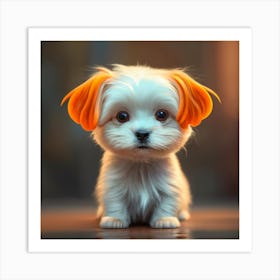 Cute Puppy With Orange Ears Art Print