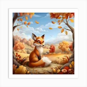 Fox Amongst An Autumn Landscape Art Print