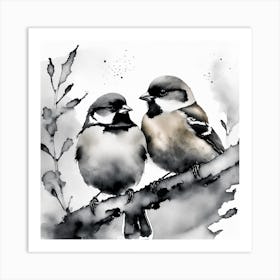 Firefly A Modern Illustration Of 2 Beautiful Sparrows Together In Neutral Colors Of Taupe, Gray, Tan (29) Art Print