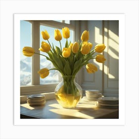 Yellow Tulips In A Vase Art Print