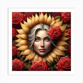 Roses And Sunflowers Art Print