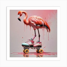 Flamingo On Skateboard 1 Art Print