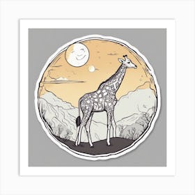 Sticker Art Design, Giraffe Howling To A Full Moon, Kawaii Illustration, White Background, Flat Colo 1 Art Print