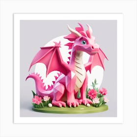 Cute Low Poly Pink Dragon Painting (1) Art Print