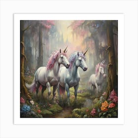 Unicorns In The Forest 5 Art Print