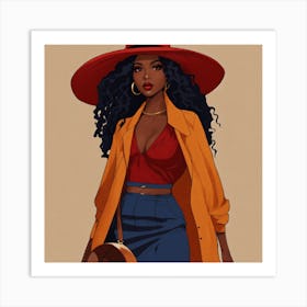 Black Woman In Red Hat Art Print