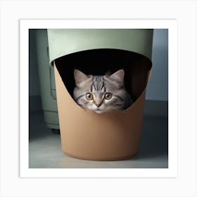 Cat, cute, hide and seek, hiding in the trash can, showing its head Art Print