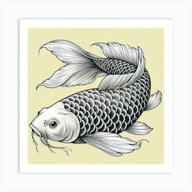 Line Art koi carp Art Print