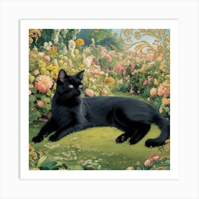 Black Cat In The Garden 6 Art Print