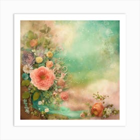 Shabby Chic Dreamy Mist Pastel Junk Journals Mint (2) Art Print