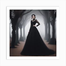 Gothic Woman In A Black Dress Art Print