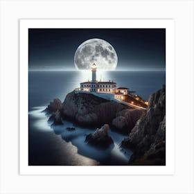 Lighthouse At Nightfall  Art Print