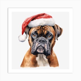 Boxer Dog With Santa Hat 4 Art Print