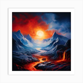 Lava Landscape, A Landscape, Fire And Ice Coexist Representing The Balance Of Facing And Overcoming Adversitie Art Print