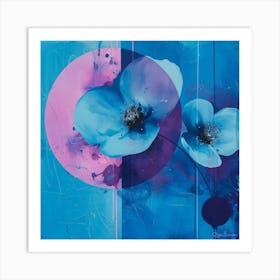 Pink, blue abstract geometrical flowers Art Print