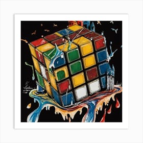 Colorful Rubiks Cube Dripping Paint 6 Art Print