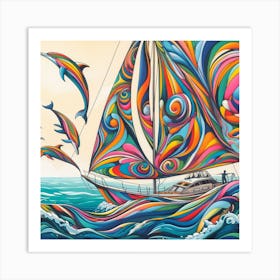 Sailboat With Dolphins Art Print