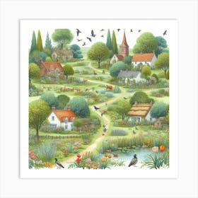 Country Village In Bright Summer Colors Art Print