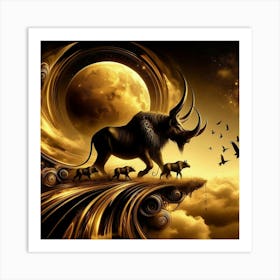 Bulls In The Sky Art Print