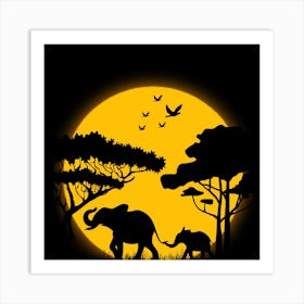 Elephants In Safari Art Print