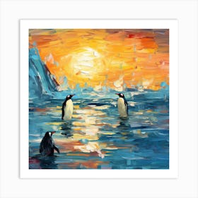 Penguins At Sunset 4 Art Print