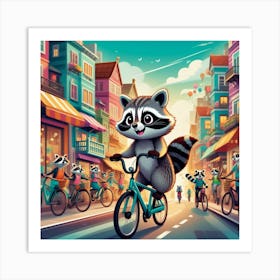 Raccoon On A Bicycle art 2 Art Print