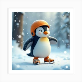 Flux Dev A Charming Penguin Wearing A Bright Orange Helmet And 1 Art Print