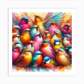 Colorful Birds Singing Art Print