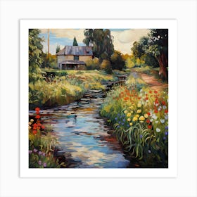 Floral Serenity on the Riverbank Art Print