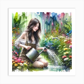 Watering Flower Garden Art Print