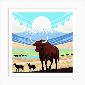 Bull In The Field 5 Art Print