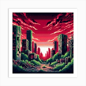 8-bit post-apocalyptic city ruins 1 Art Print