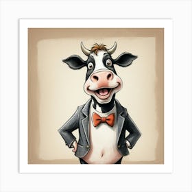 Cartoon Cow In A Suit Art Print