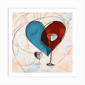 Geometric Line Illustration Of 2 Wine Glasses Art Print