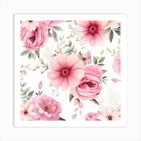 Pink Flowers Wallpaper Art Print